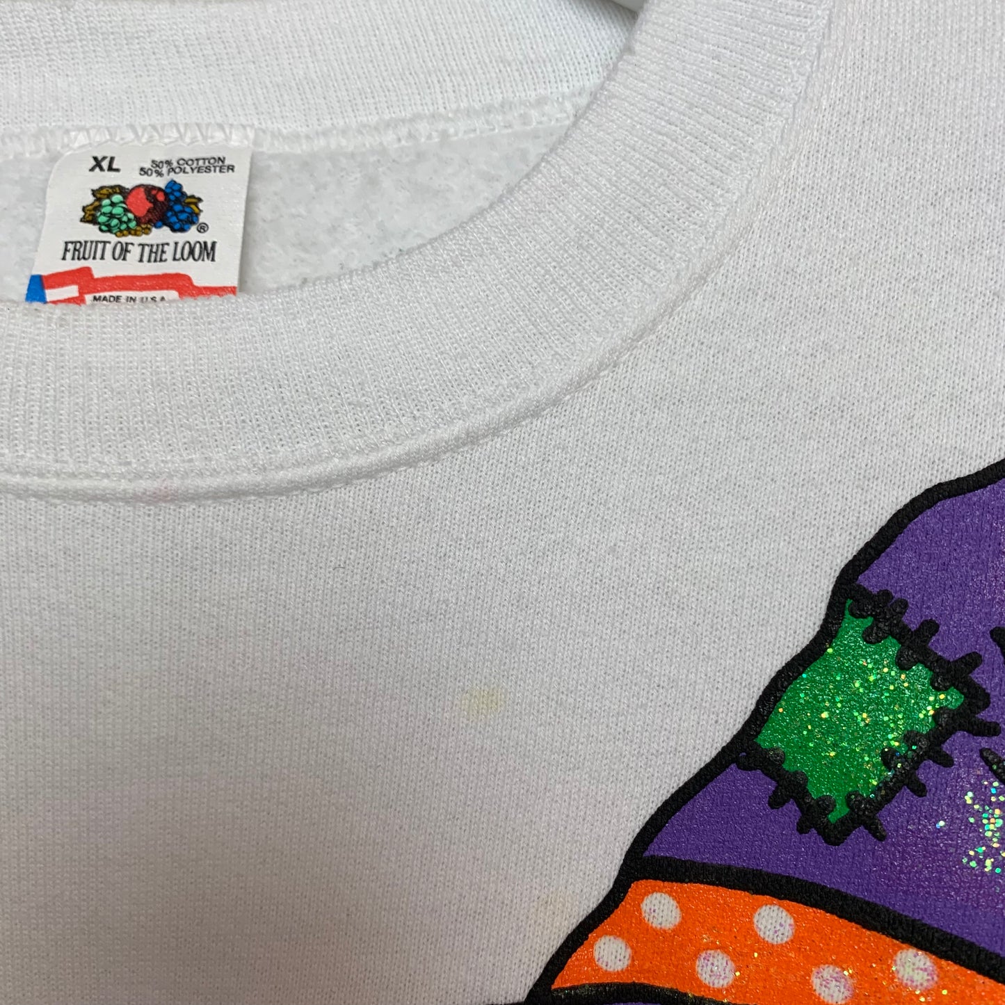 Vintage Halloween Sweatshirt Puff Paint Pumpkins XL