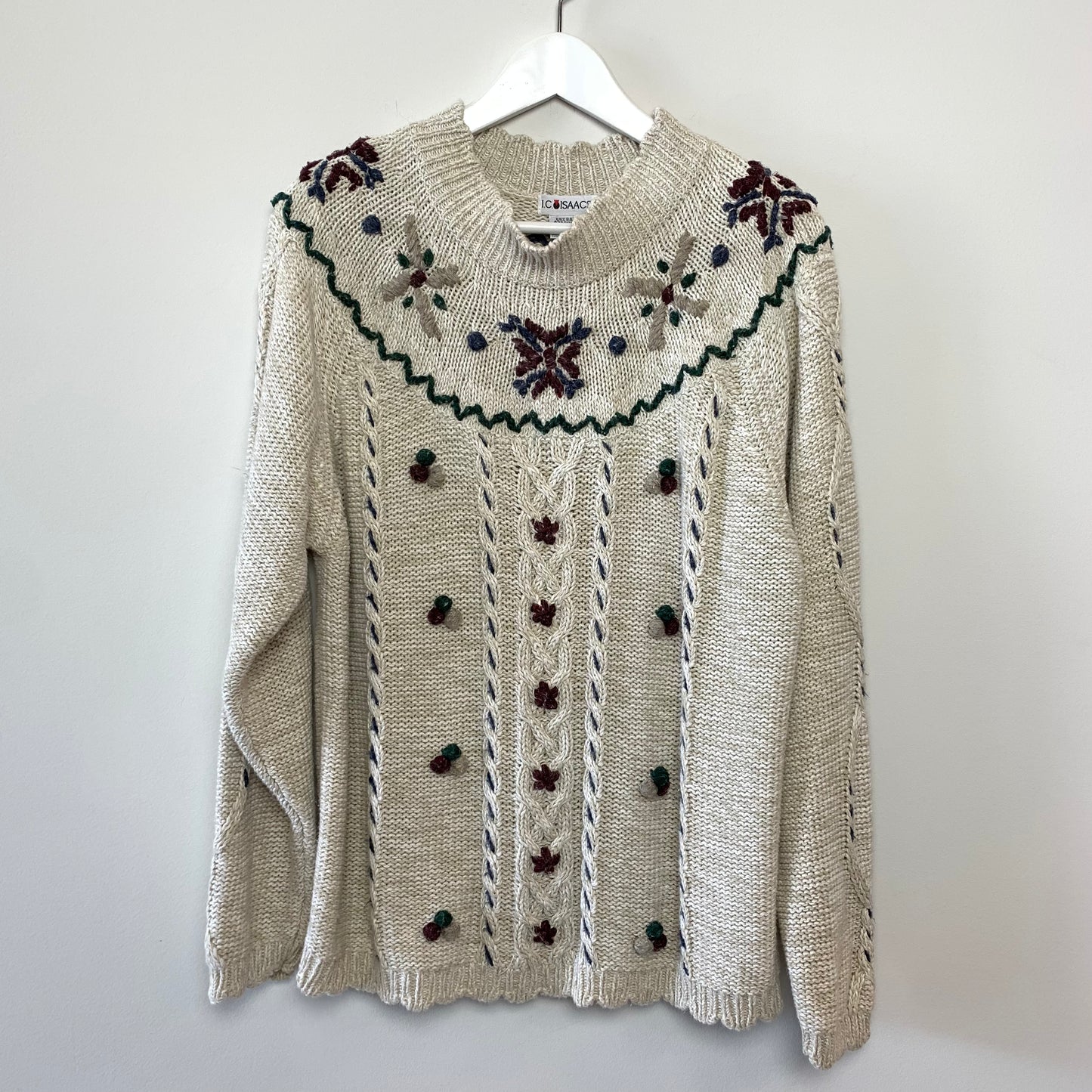 80s 90s i.c. isaacs Sweater Chunky Knit Neutral Large