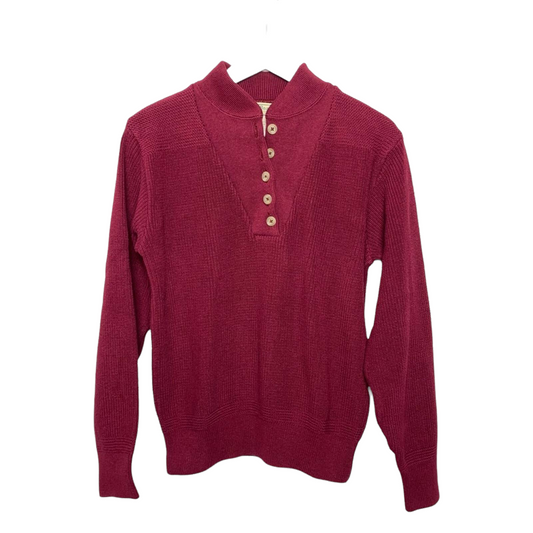 80s L.L. Bean Maroon Sweater Button Down Bib Pullover Crewneck 90s Medium