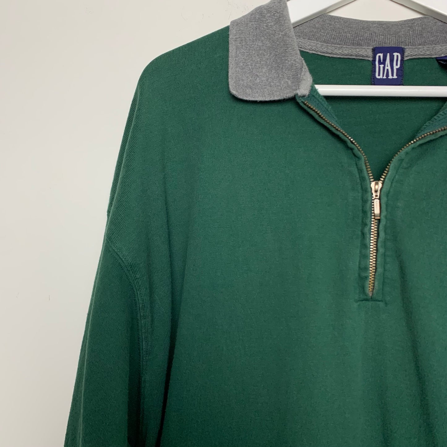 90s Gap Green Quarter Zip Pullover Rugby Cotton Size Large