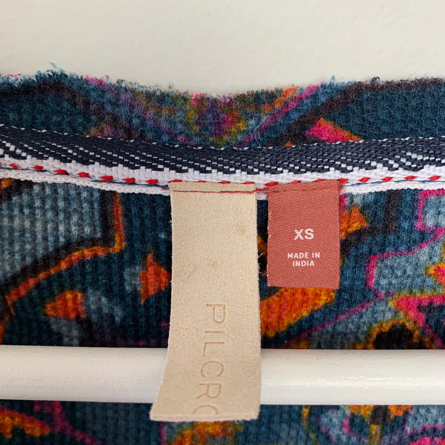 Anthropologie Pilcro Waffle Knit Thermal Top Jewel Tones and Raw Edge XS