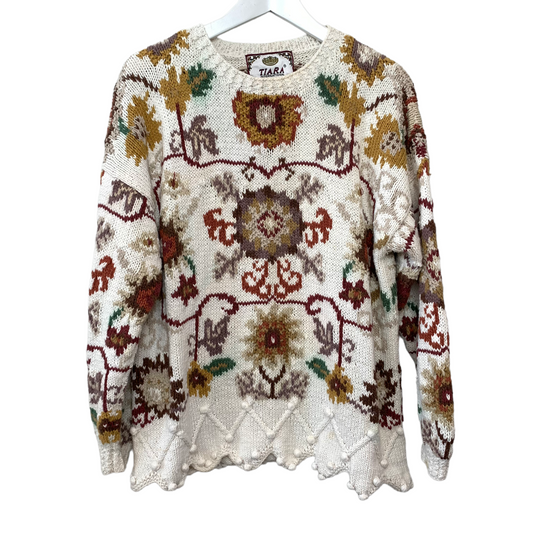 Vintage 90s Tiara Chunky Knit Sweater Earth Tones Large