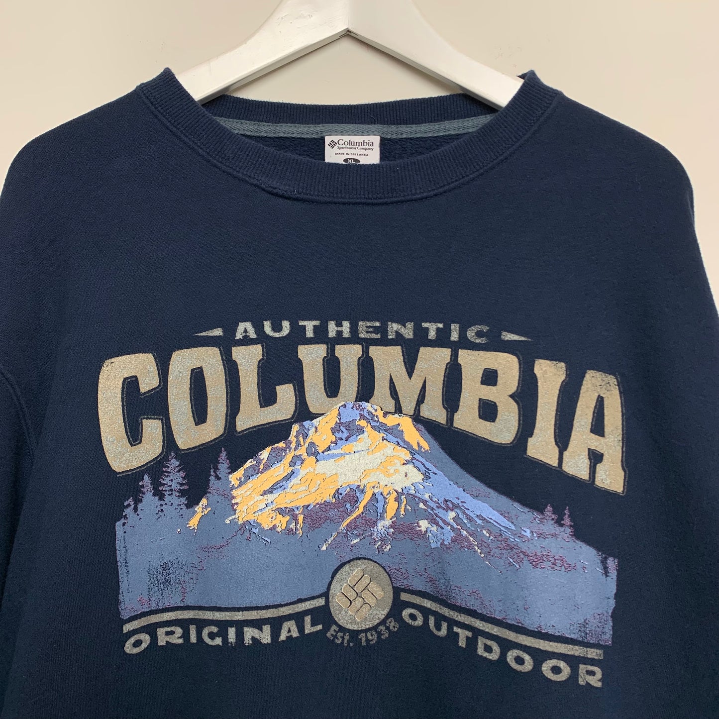 Vintage Columbia Sweatshirt Mountains Navy Blue Pullover Crewneck XL