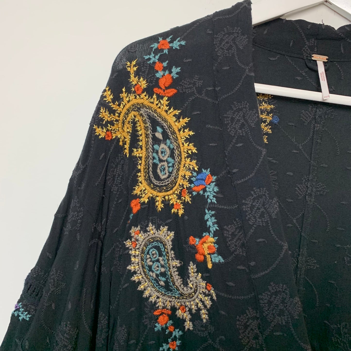 Free People Dottie West Embroidered Kimono Top xs/s