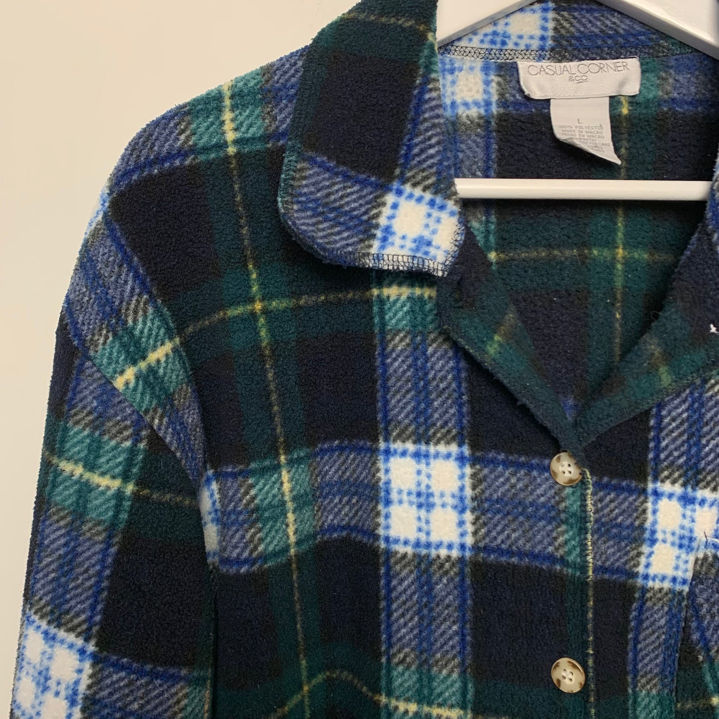Vintage 90s Casual Corner Fleece Plaid Shacket Large