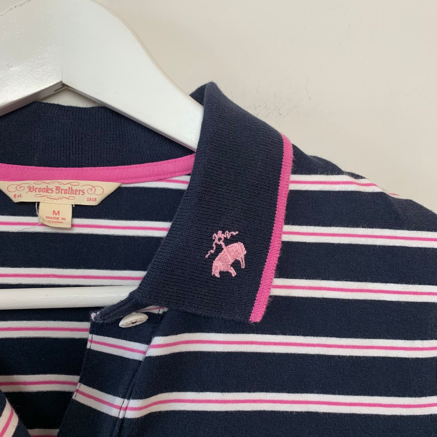 Brooks Brothers Polo Dress Pink and Navy Blue Striped Medium