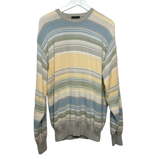 Vintage 90s Sweater Cooper Striped Pastel Grandpa Pullover Cotton Medium