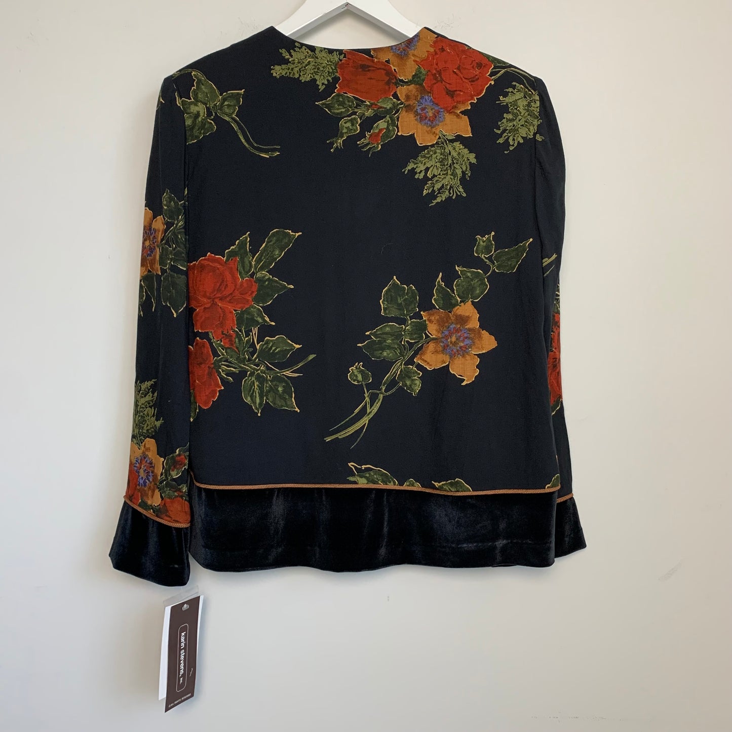 90s Karin Stevens New with Tags Maxi Dress with Matching Jacket Floral and Velvet Medium