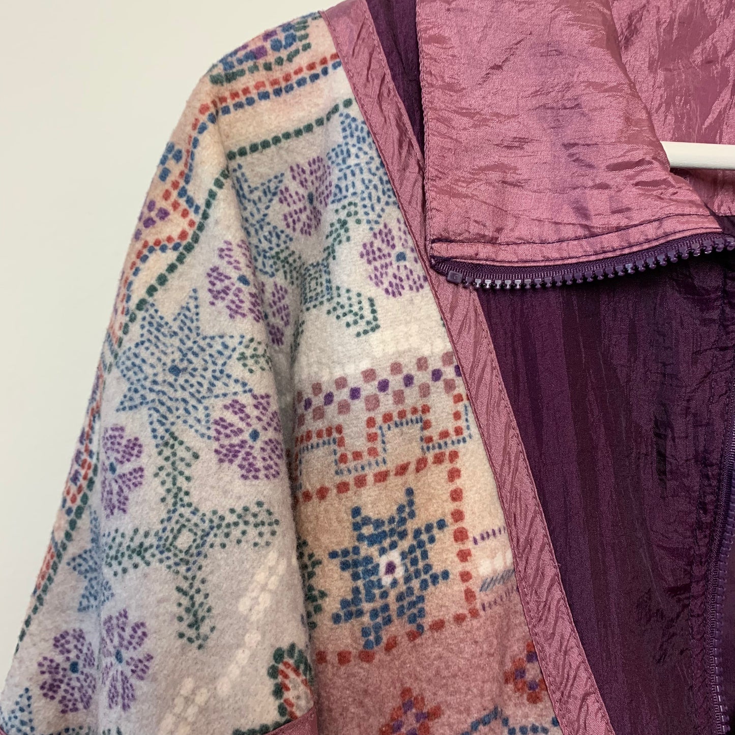 80s Athletic Works Windbreaker Purple Jacket with Fair Isle Fleece Pattern Medium