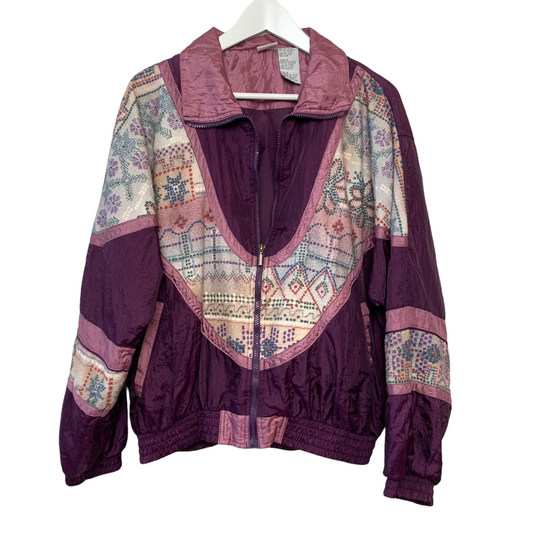 80s Athletic Works Windbreaker Purple Jacket with Fair Isle Fleece Pattern Medium