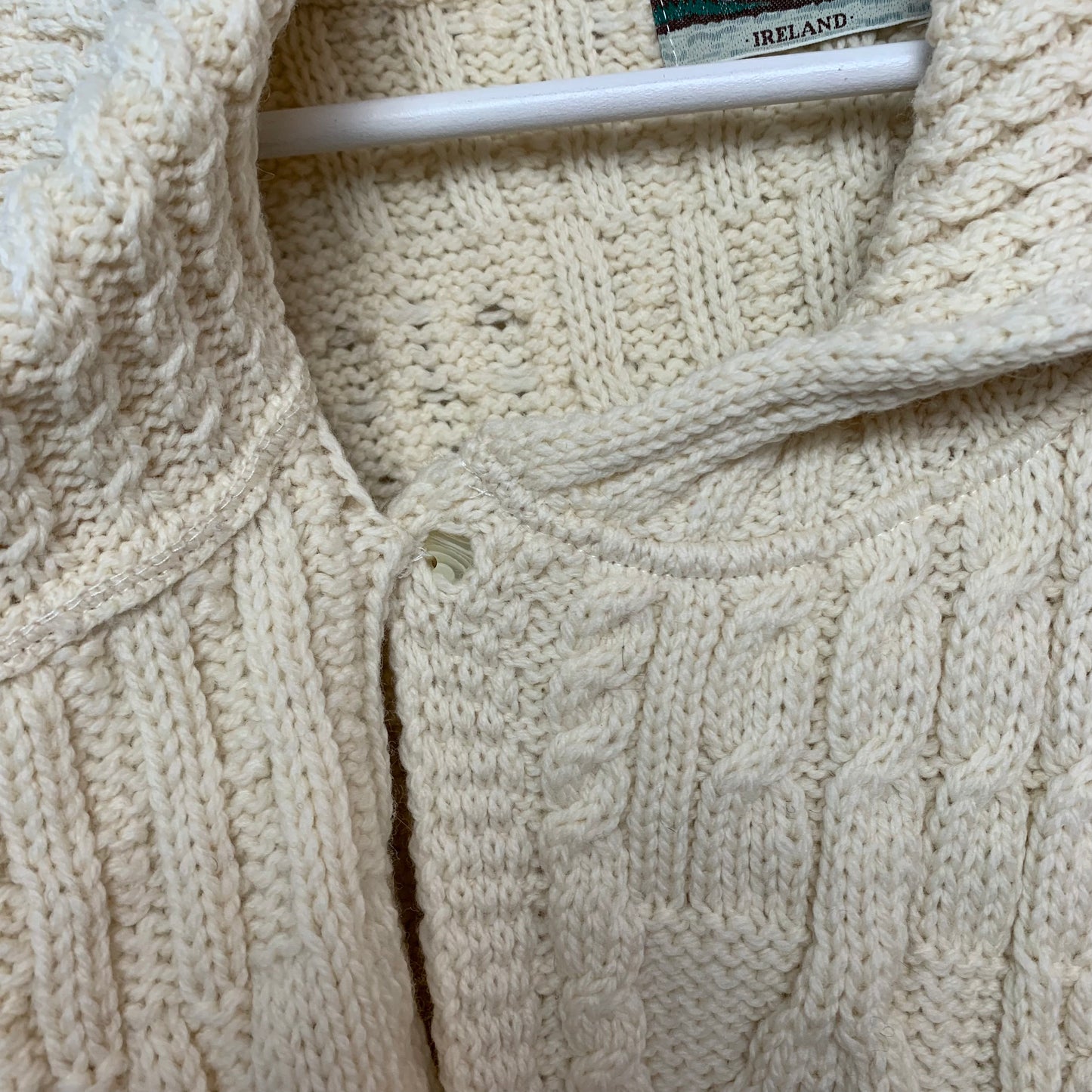 Aran Crafts Irish Merino Wool Cream Chunky Knit Cardigan Small