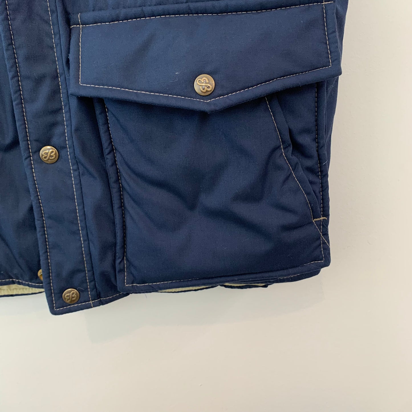 Vintage 80s Eddie Bauer Puffy Vest Tan Navy Blue Medium