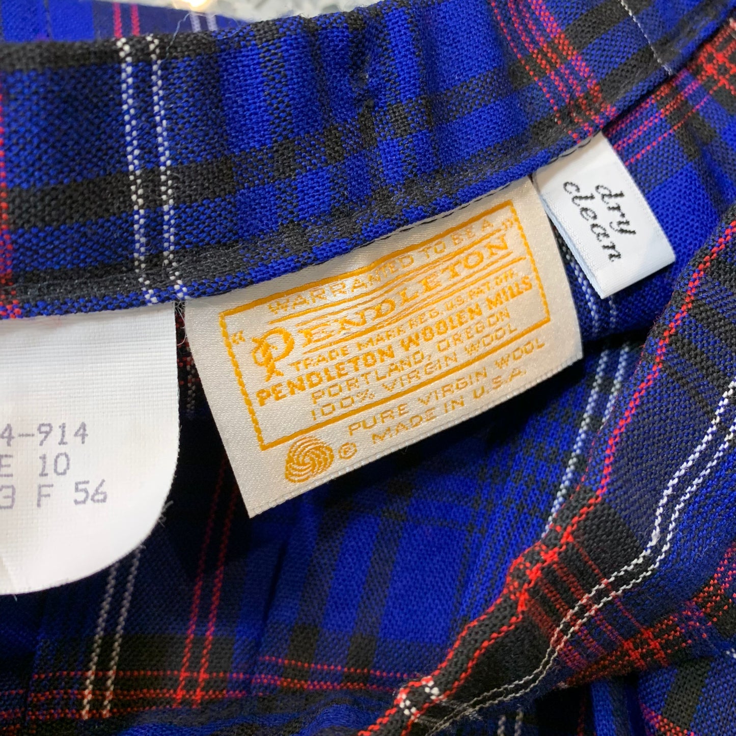 Vintage 80s Pendleton Plaid Pleated Midi Skirt Blue Red 10