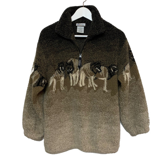 Vintage 90s Northern Getaway Wolf Fleece Pullover Medium