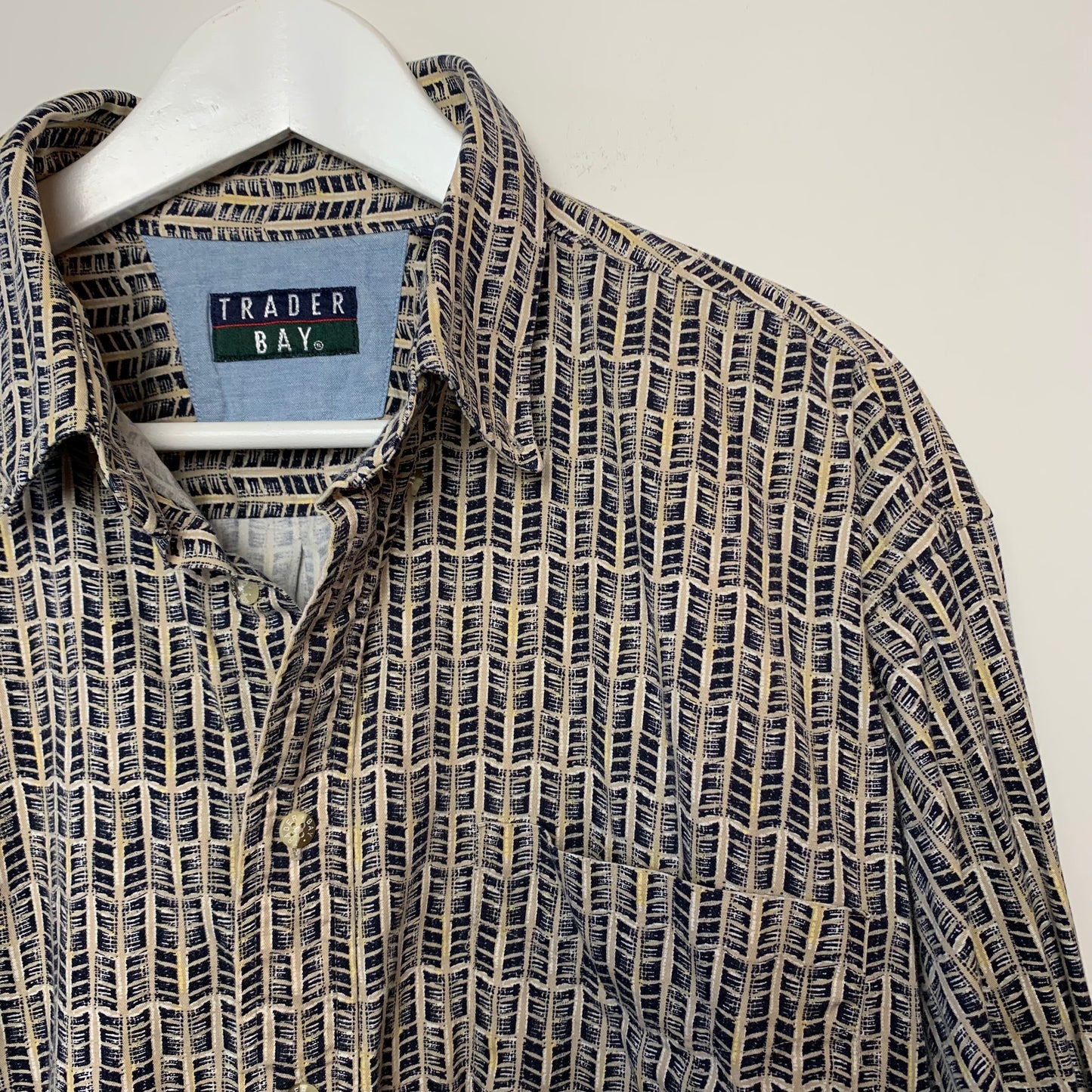 Vintage 90s Trader Bay Long Sleeve Button Down Collared Shirt Patterned XL Cotton