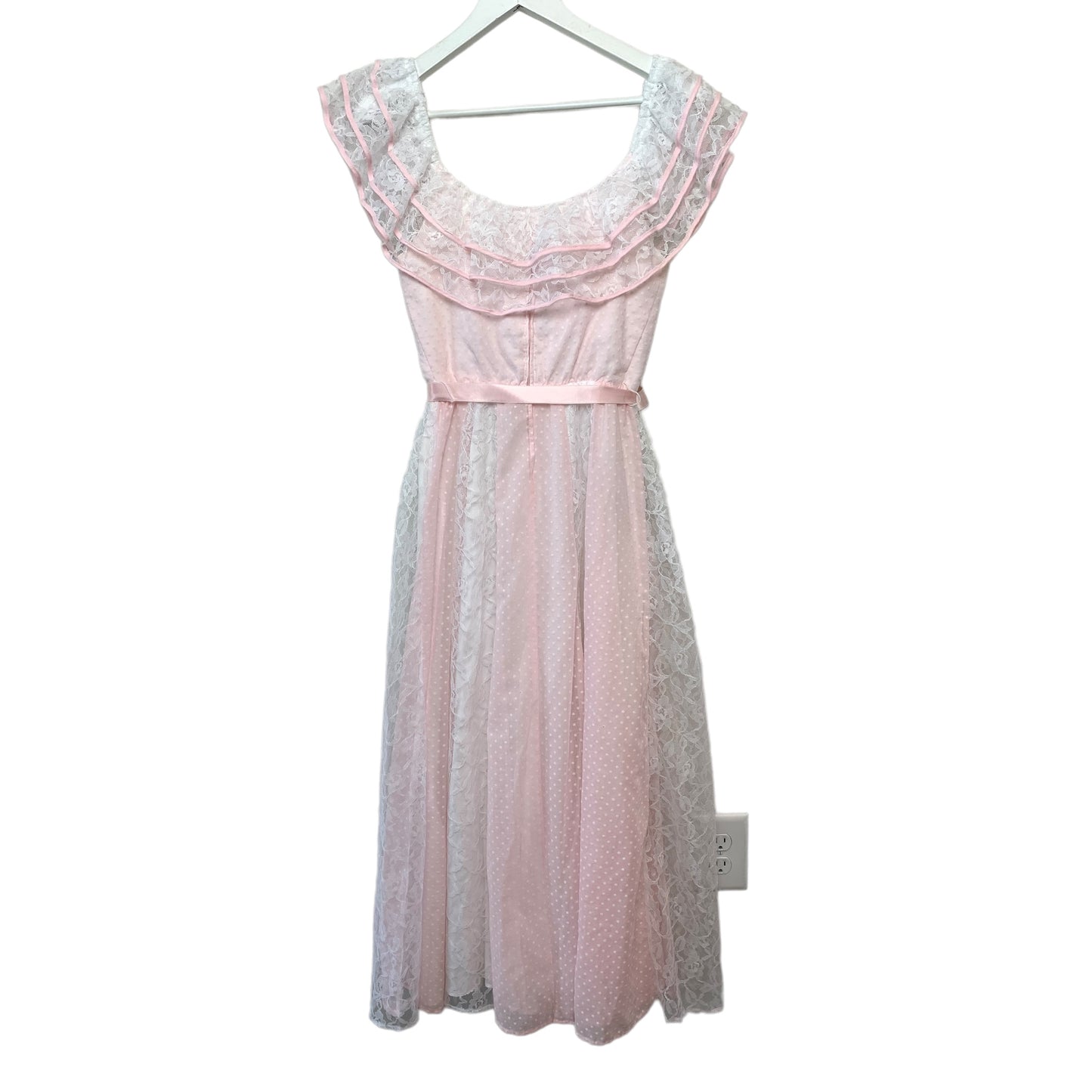 Vintage 70s 80s Alicia Pink Midi Dress Gown Small