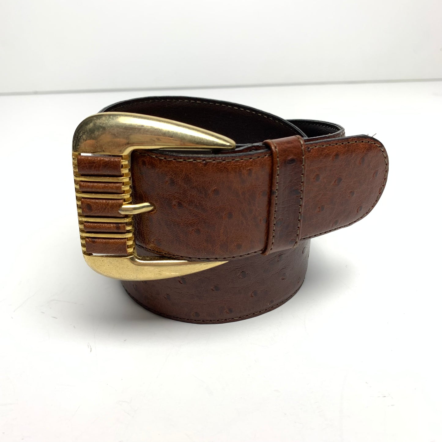 Vintage 90s Lemie Leather Belt with Gold Buckle Mock Croc Leather Made in Italy