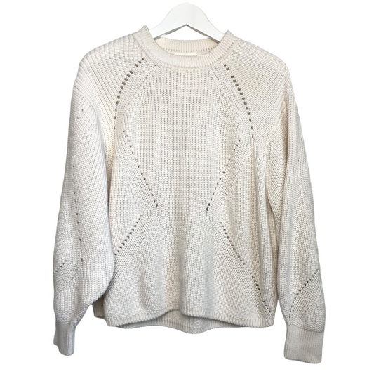 H&M White Chunky Knit Sweater Cropped Baloon Sleeve Boxy Fit Size Small
