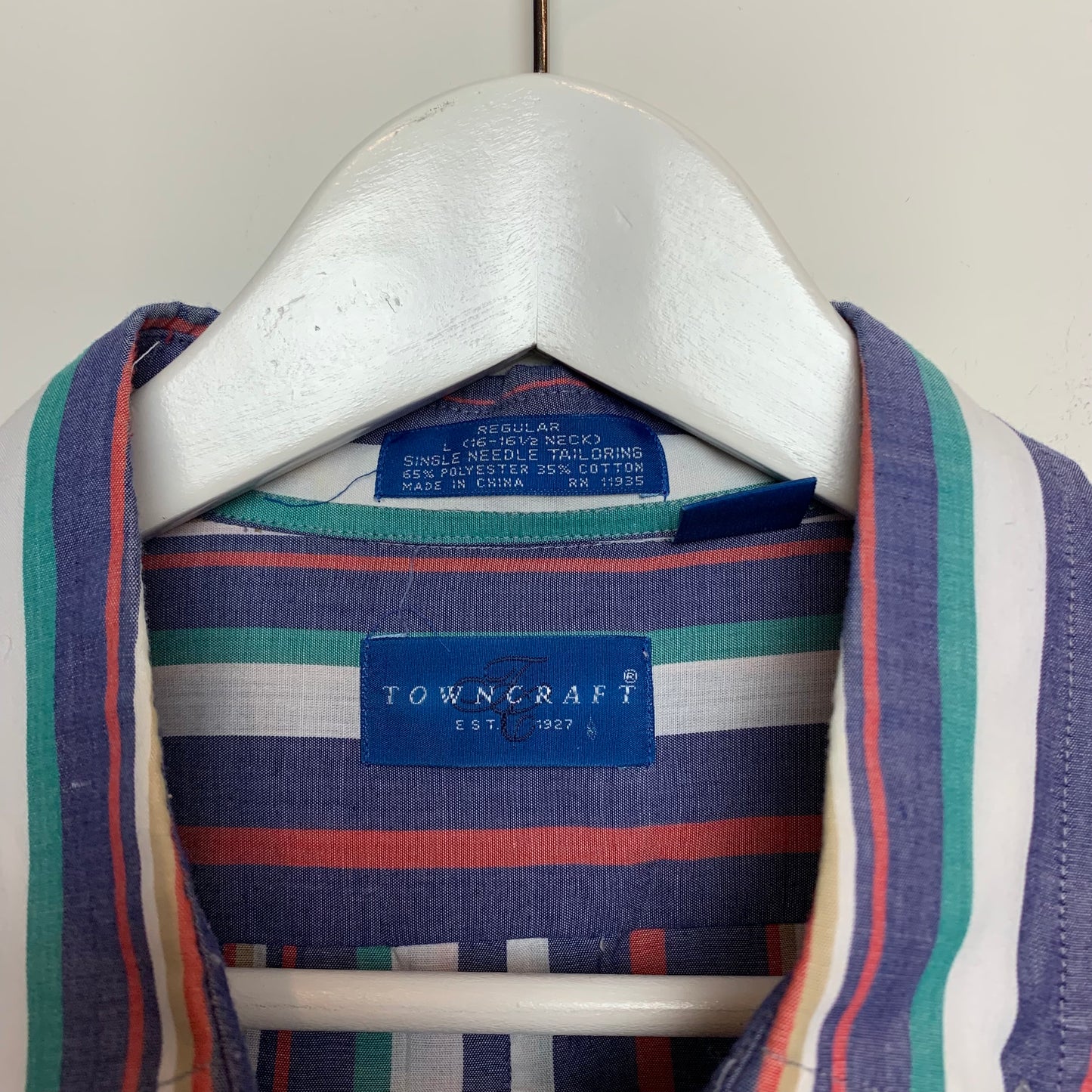 Vintage Towncraft Striped Button Down Collared Shirt Large 16-16 1/2