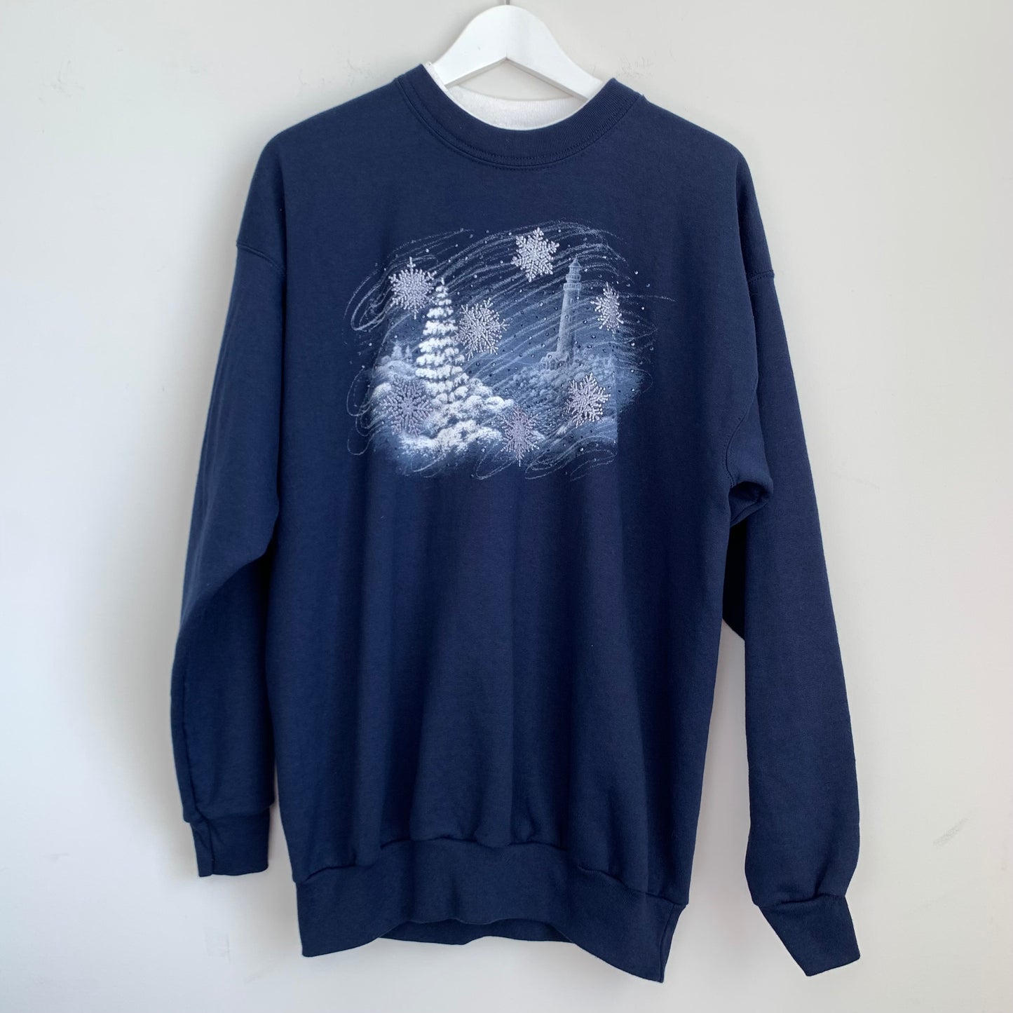 90s Morning Sun Winter Scene Crewneck Sweatshirt Size Large Snowflake