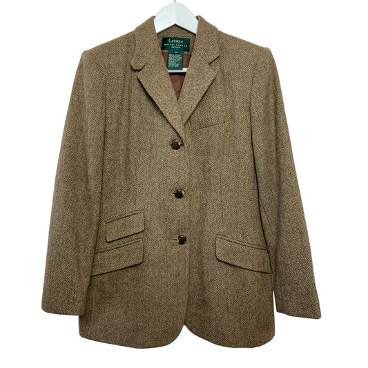 Vintage Lauren Ralph Lauren Brown Tweed Blazer 12 Petite
