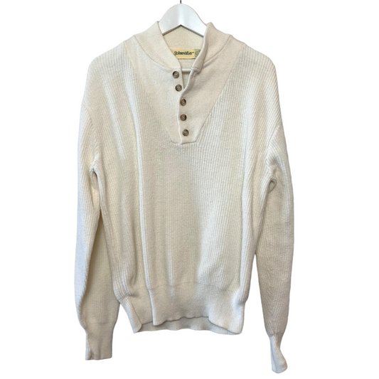 Vintage 90s St. John's Bay Button Henley Pullover Sweater Chunky Knit Grandpa Cream Cotton XL