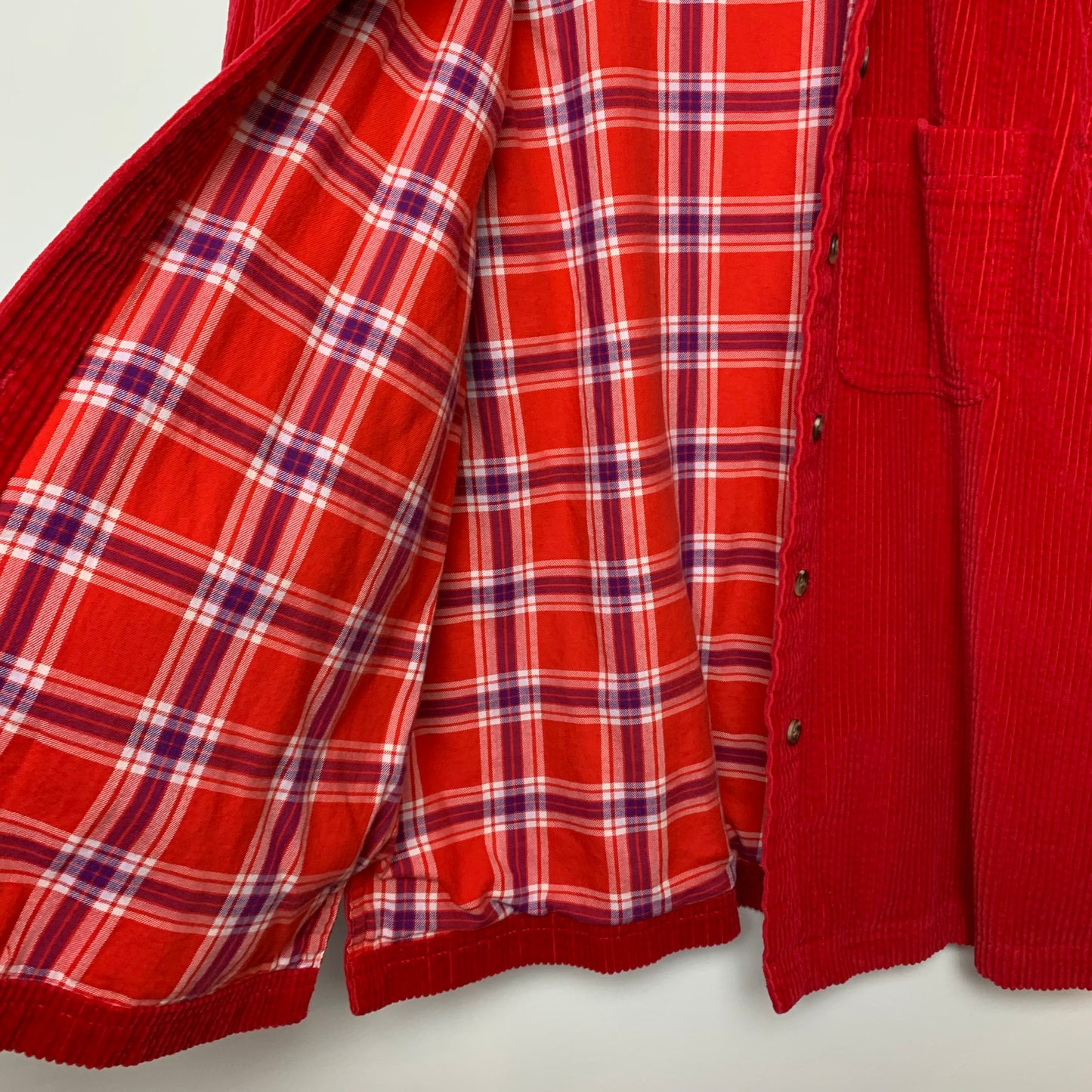 L.L. Bean Red Corduroy Shacket Flannel Lining Wide While Shirt Jacket SP