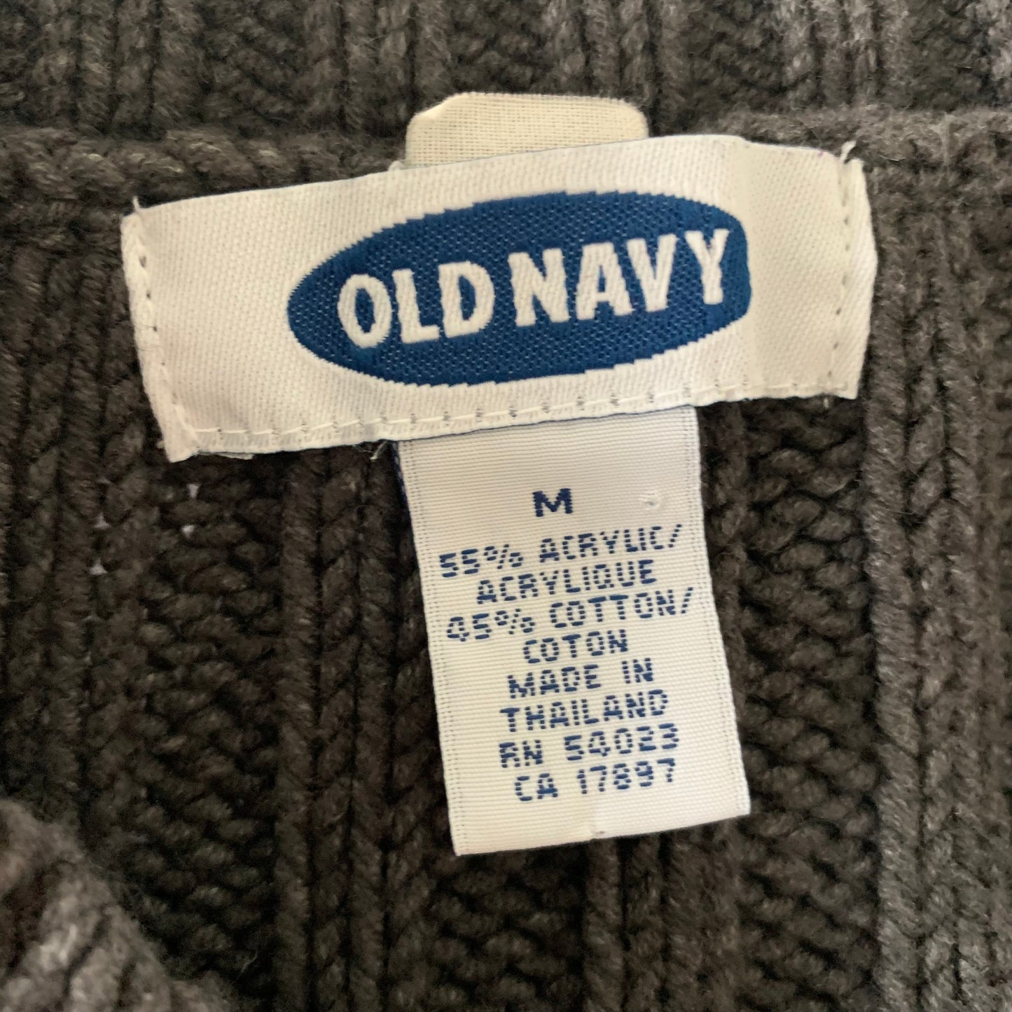 90s Old Navy Ribbed Knit Sweater Gray with Red Stripes Size Medium