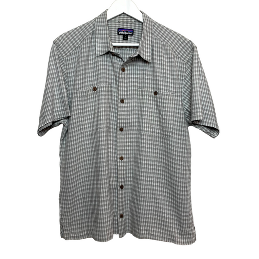 Patagonia Grey Plaid Back Step Short Sleeve Button Down Shirt Large