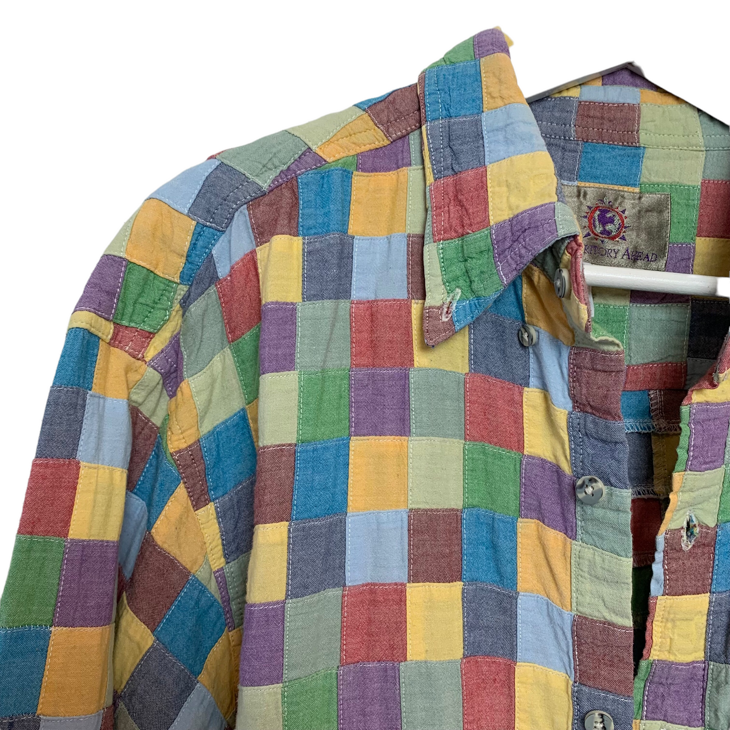 Vintage The Territory Ahead Patchwork Quilted Button Down Collared Shirt XL Cotton