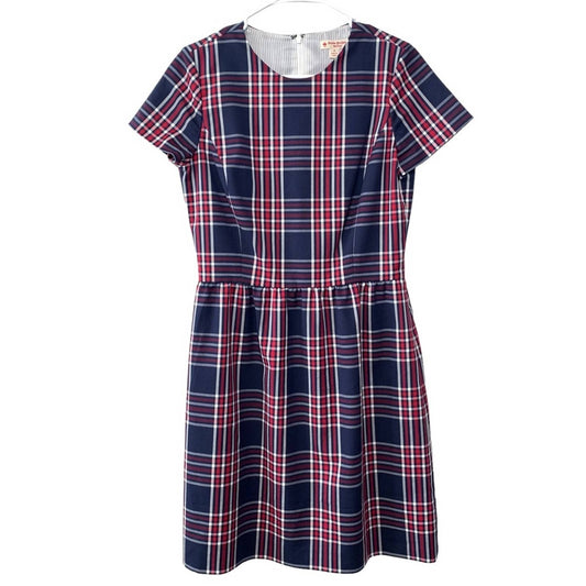 Brooks Brothers Red Fleece Plaid Dress Fit and Flare Short Sleeve 6 Red Blue