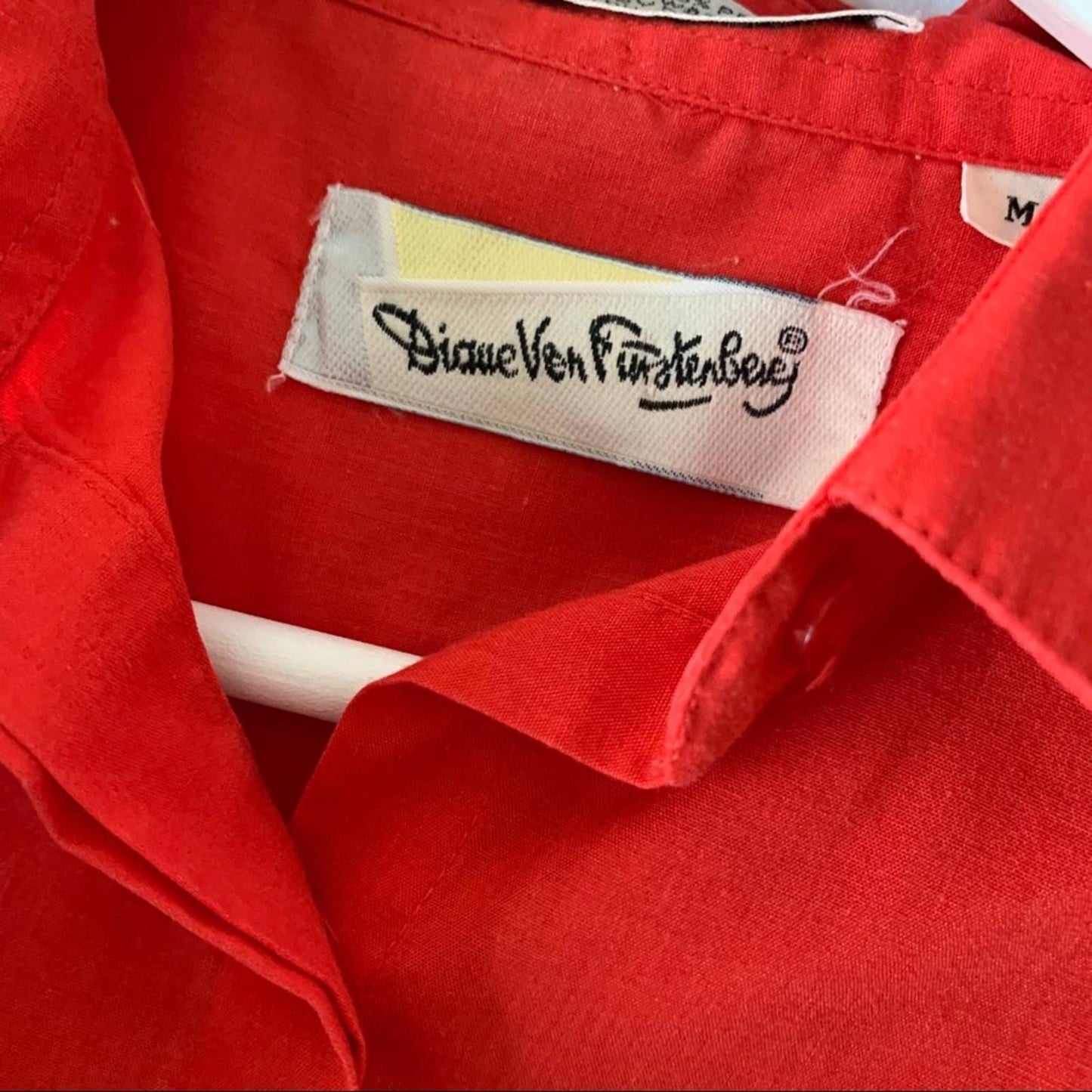 80s Diane Von Furstenberg Button Down Collared Shirt Size Medium Red Orange