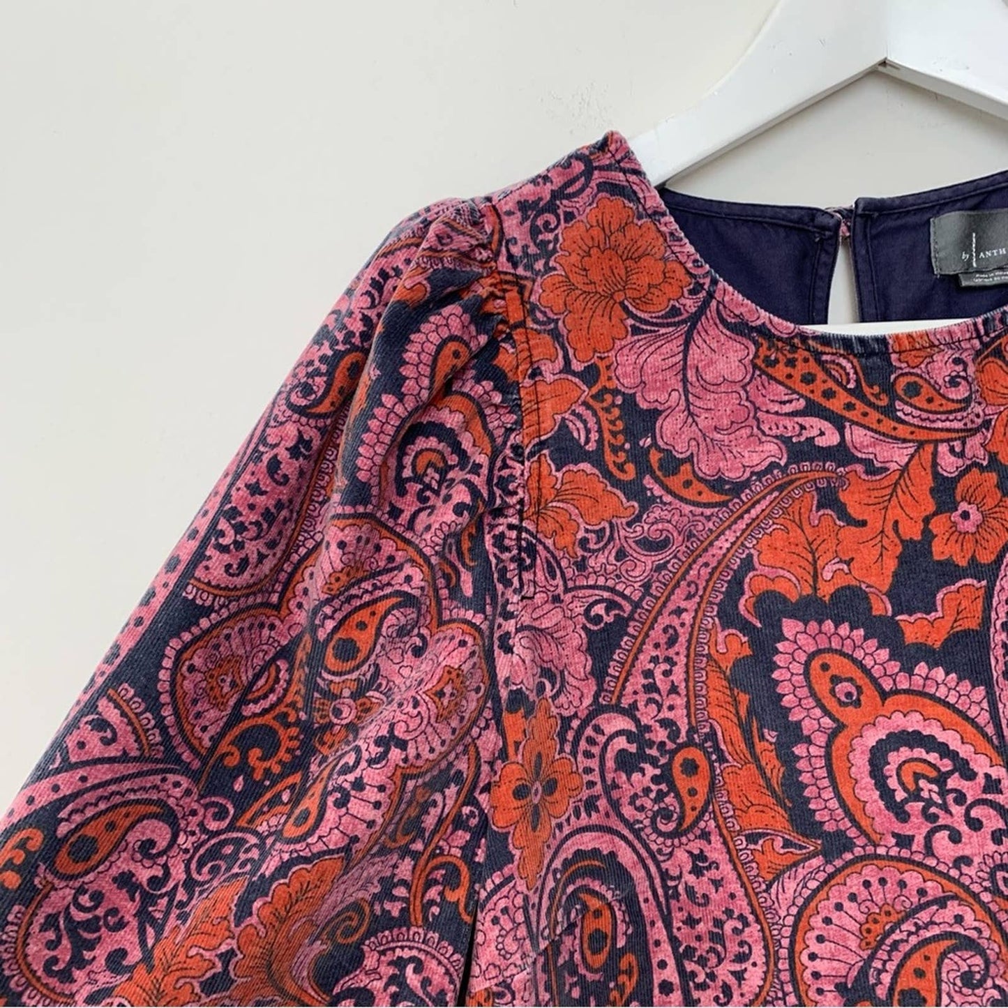 Anthropologie Dayna Corduroy Dress Paisley Floral Medium Pink Orange