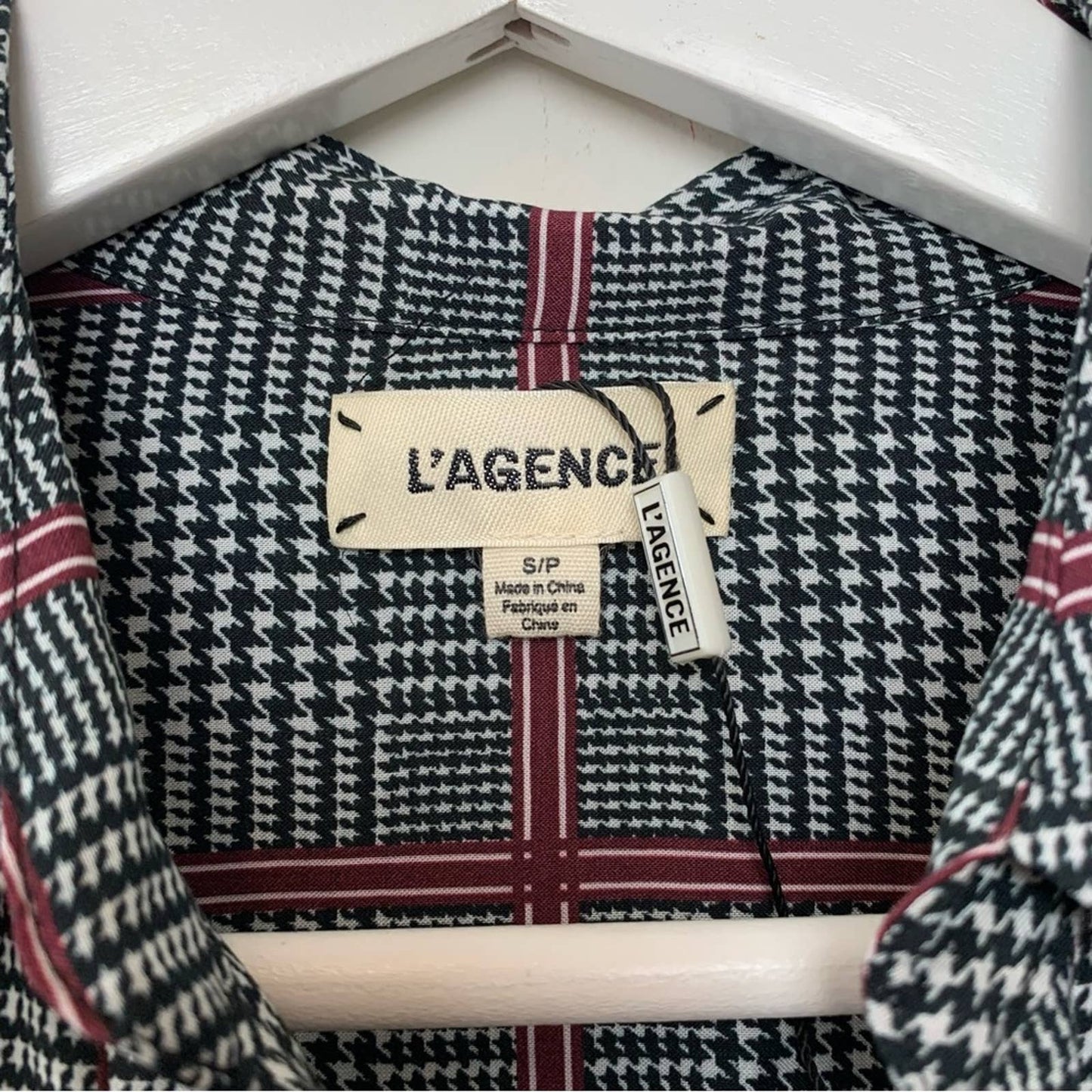 L'Agence Nina Check Printed Blouse Small Plaid Twee Button Down Collared Shirt