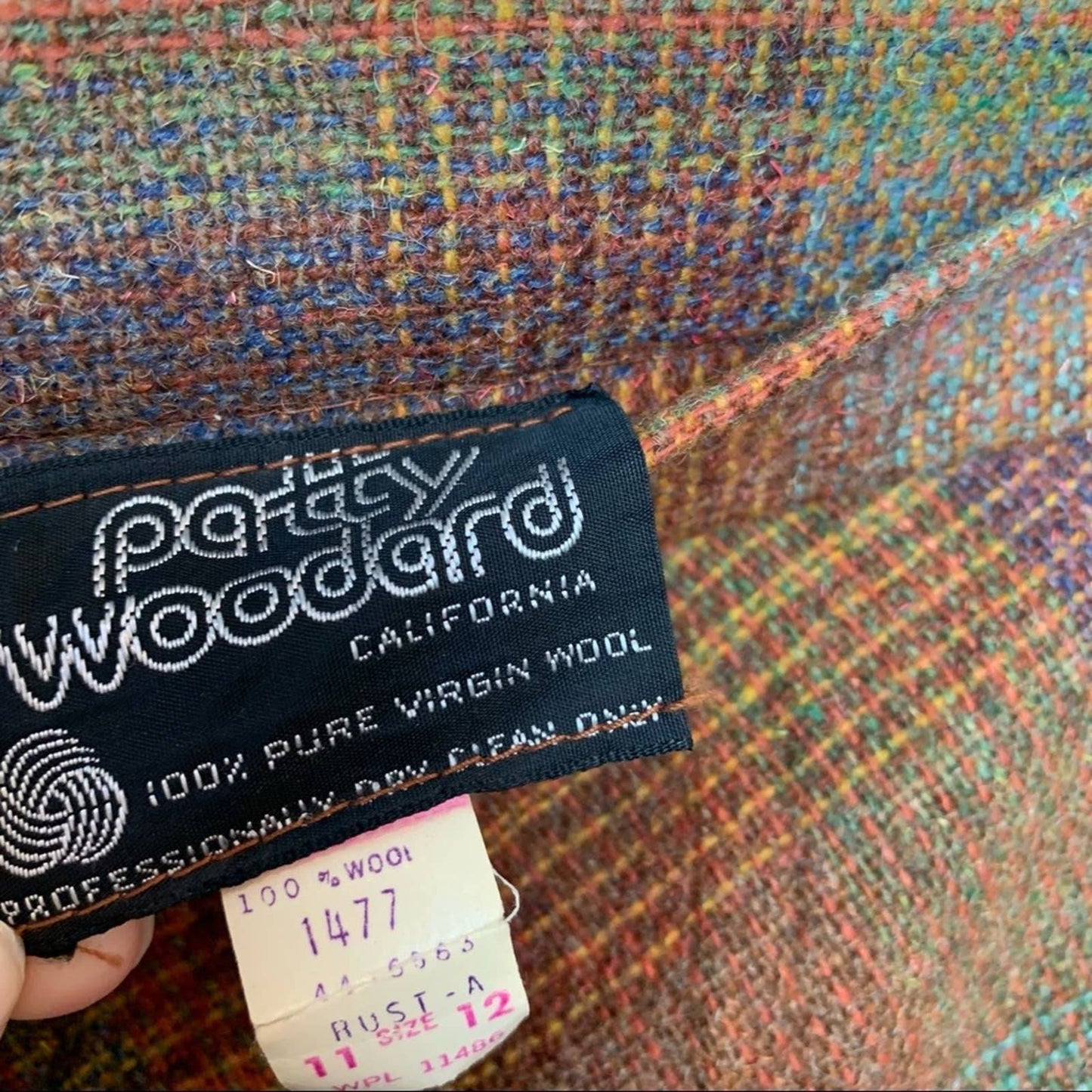 Vintage 60s 70s Patty Woodard Skirt Suit Blazer Wool Plaid Rainbow Pleated