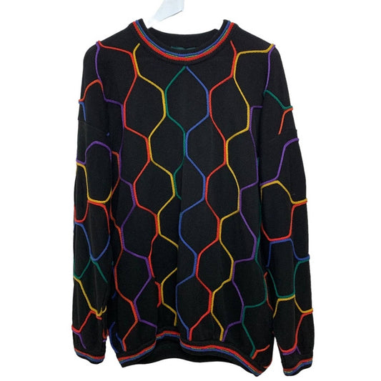 Vintage 90s Tundra Chunky Knit Grandpa Sweater Rainbow Patterned Crewneck Large