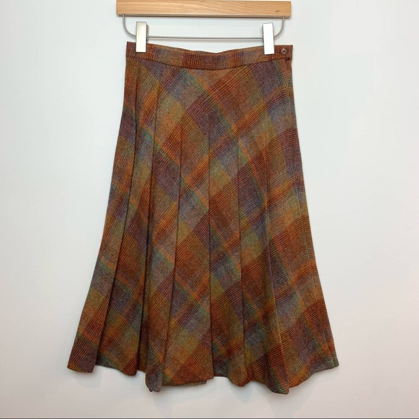 Vintage 60s 70s Patty Woodard Skirt Suit Blazer Wool Plaid Rainbow Pleated