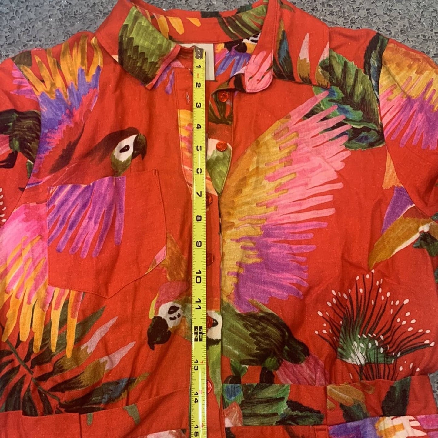 Farm Rio Red Macaw Romper Small Tropical Print