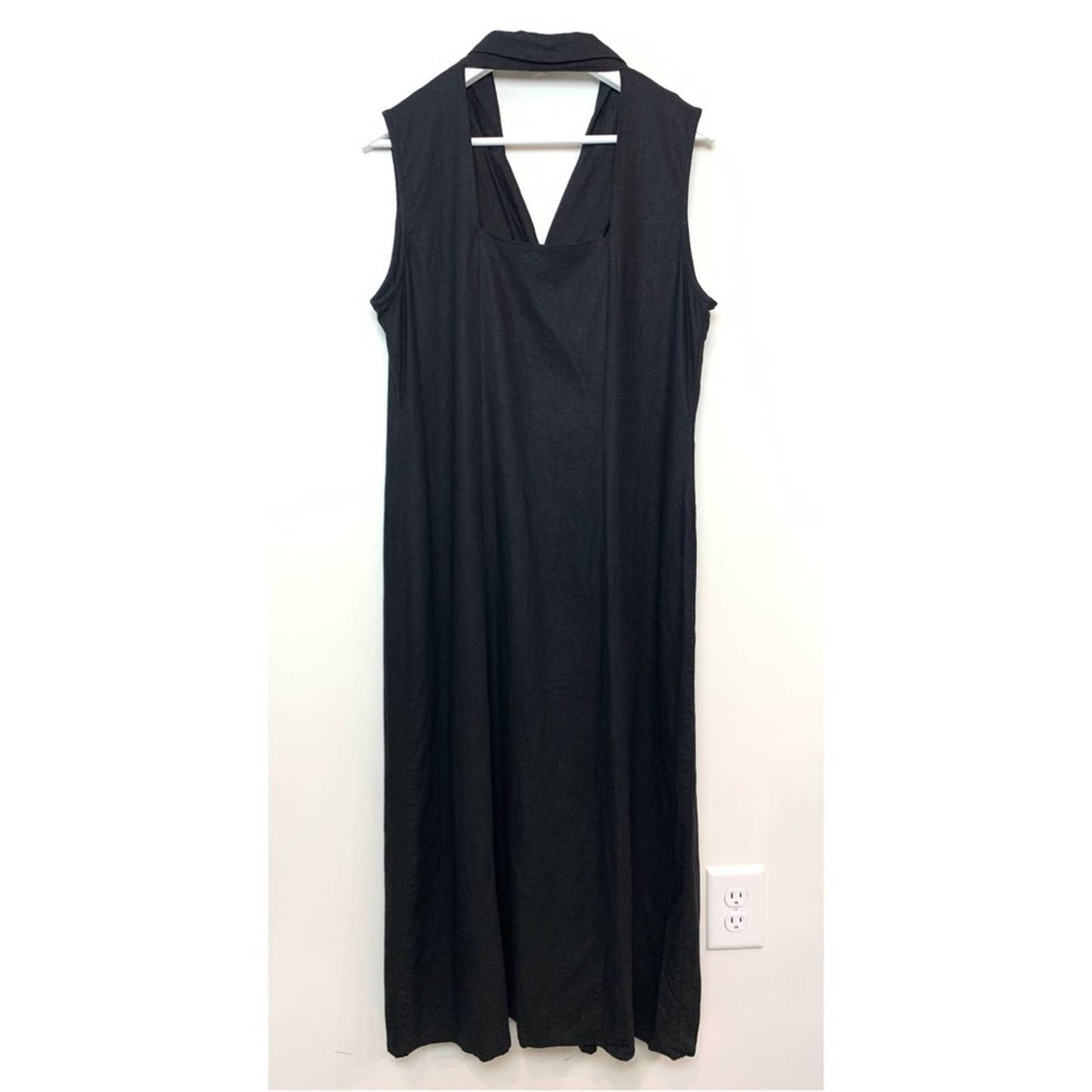 Vintage R&K Originals Black Maxi Dress with Open Back Button Down 12 Collared