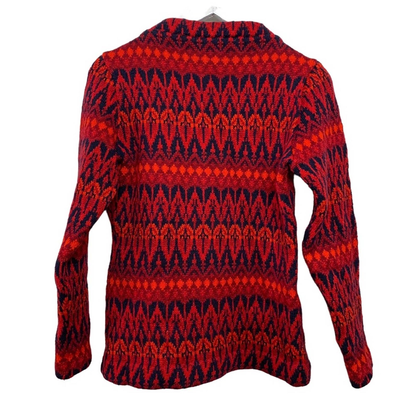 Vintage Nordic Fair Isle Sweater Boatneck Pullover Chunky Knit XS