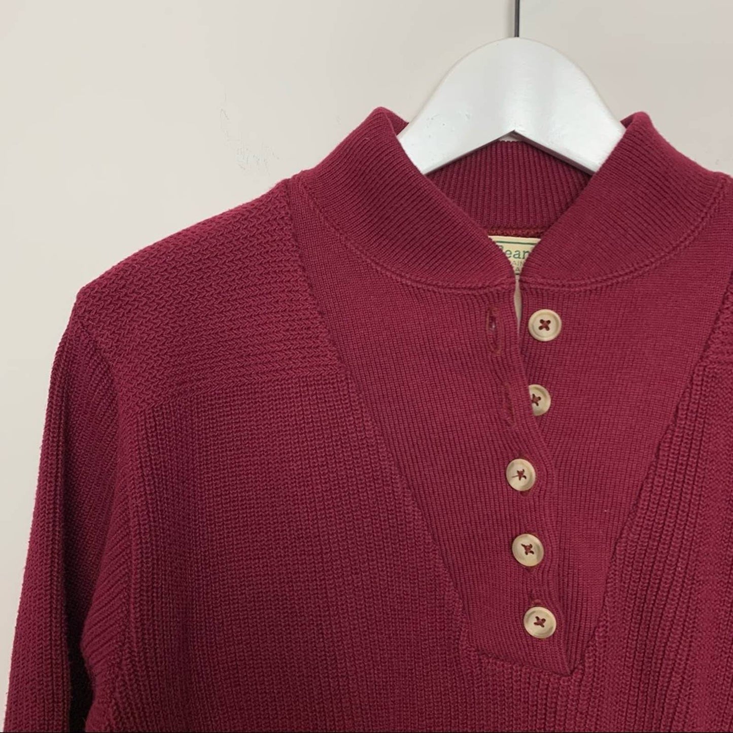 80s L.L. Bean Maroon Sweater Button Down Bib Pullover Crewneck 90s Medium