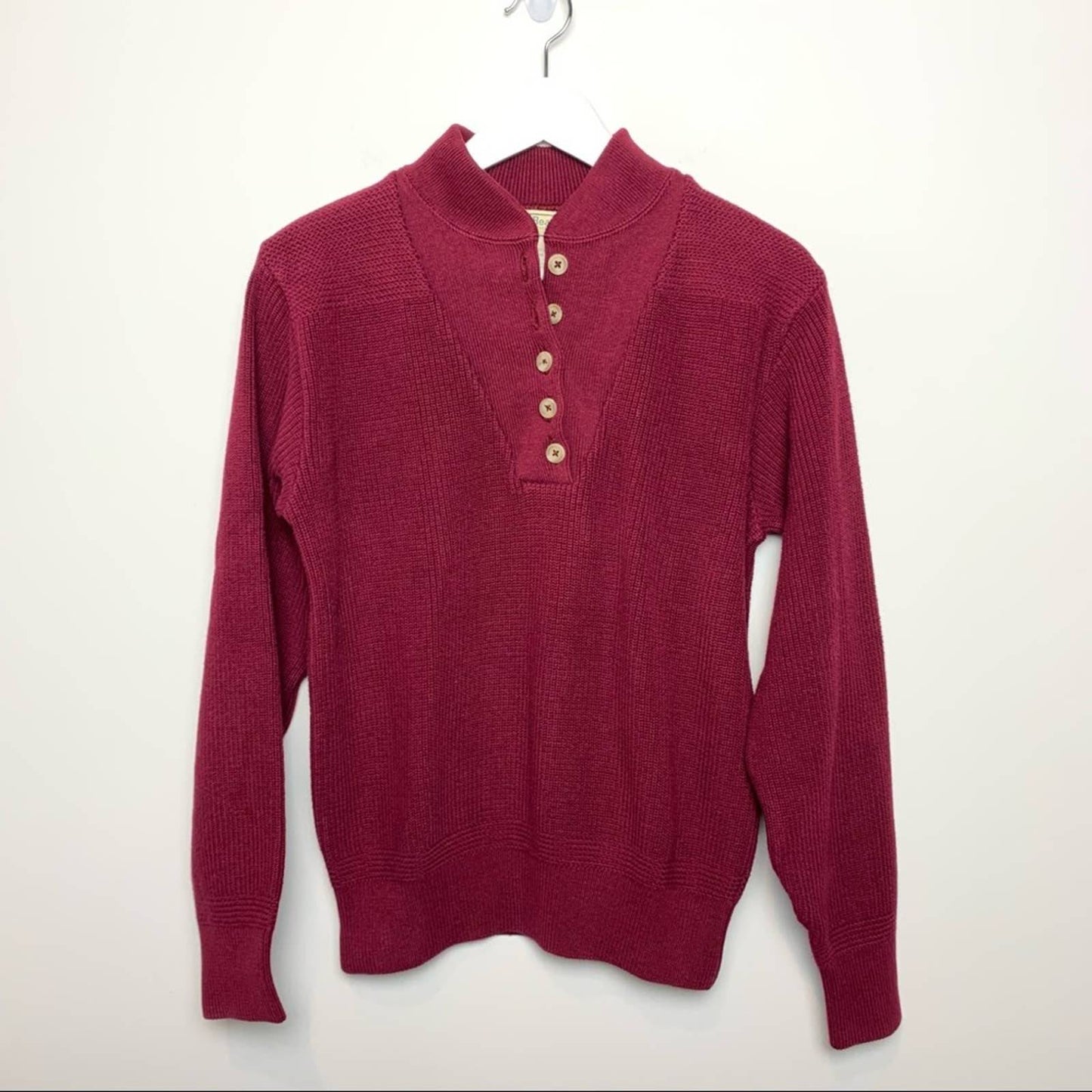 80s L.L. Bean Maroon Sweater Button Down Bib Pullover Crewneck 90s Medium