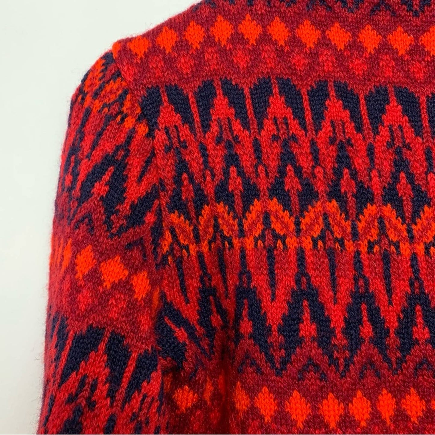 Vintage Nordic Fair Isle Sweater Boatneck Pullover Chunky Knit XS