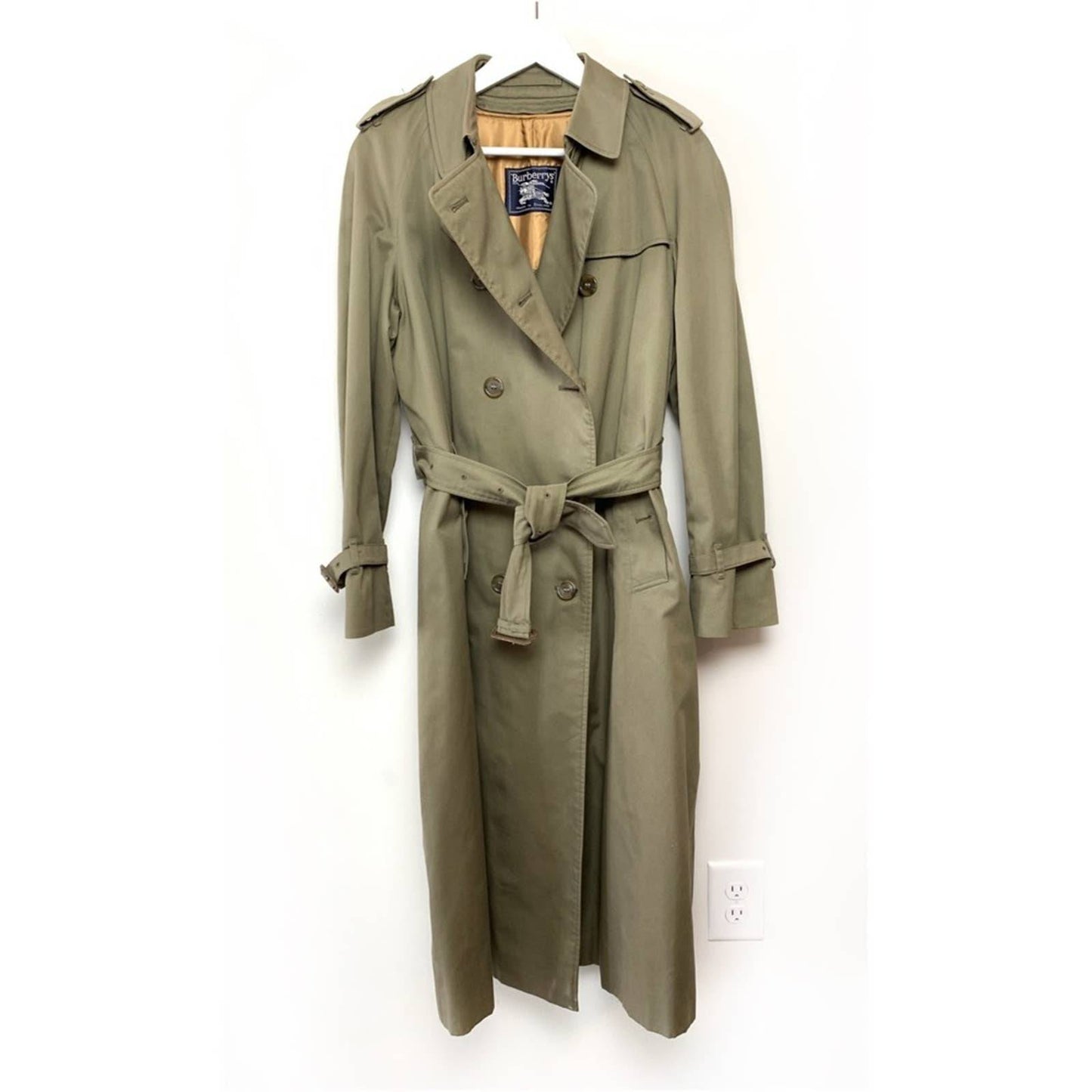 Vintage Burberry Trench Coat Nova Check 14L Long Burberrys Wool Cotton Plaid