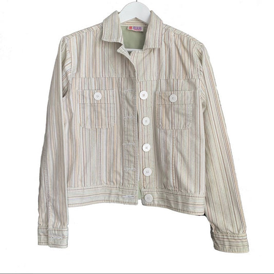 Vintage 90s Bill Blass Striped Jacket Neutral Medium Lightweight