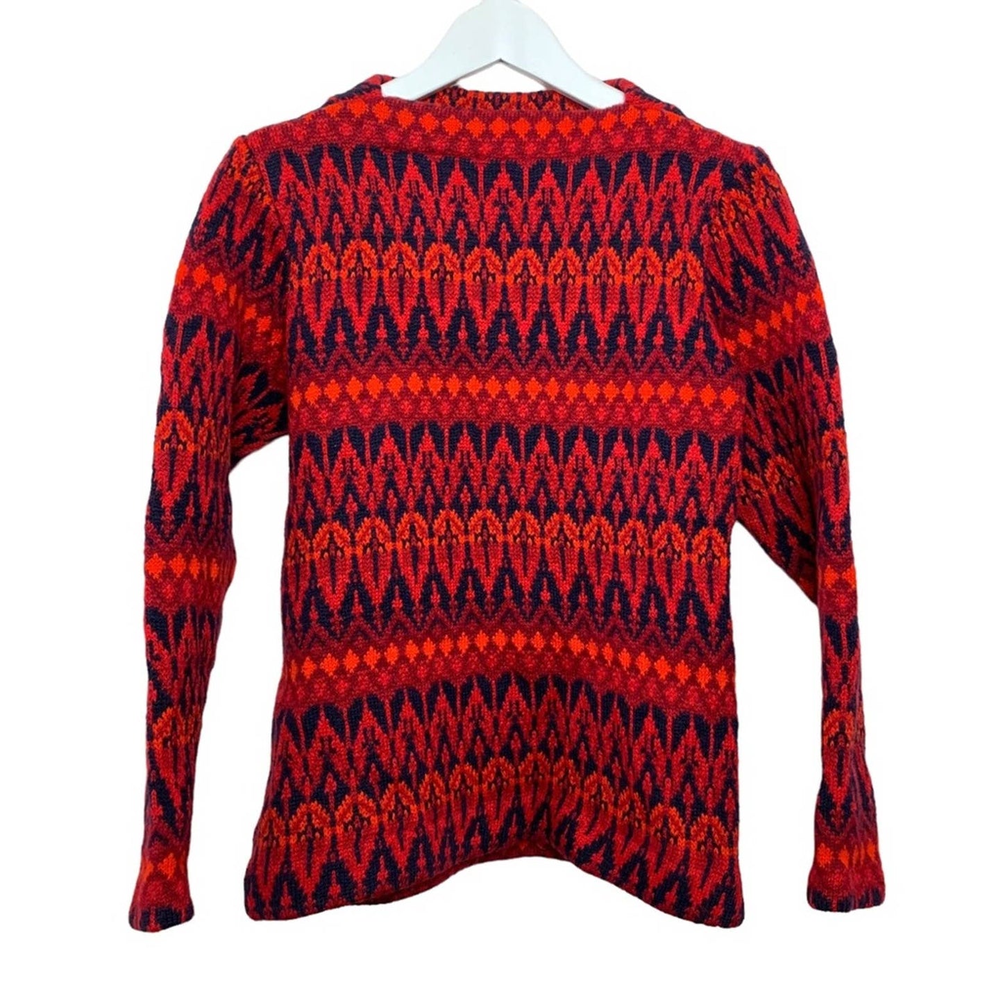 Vintage Nordic Fair Isle Sweater Boatneck Pullover Chunky Knit XS