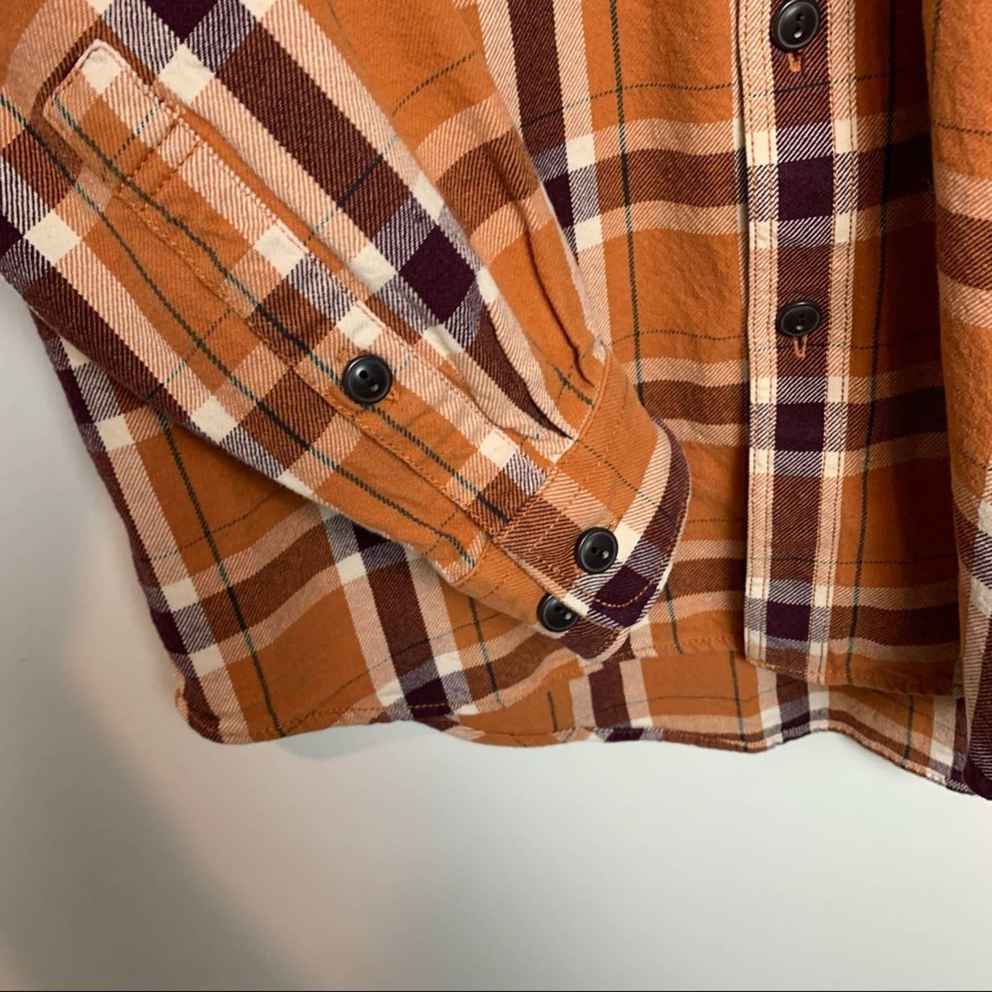 Eddie Bauer Plaid Flannel Shirt Jacket Shacket Medium Orange Maroon