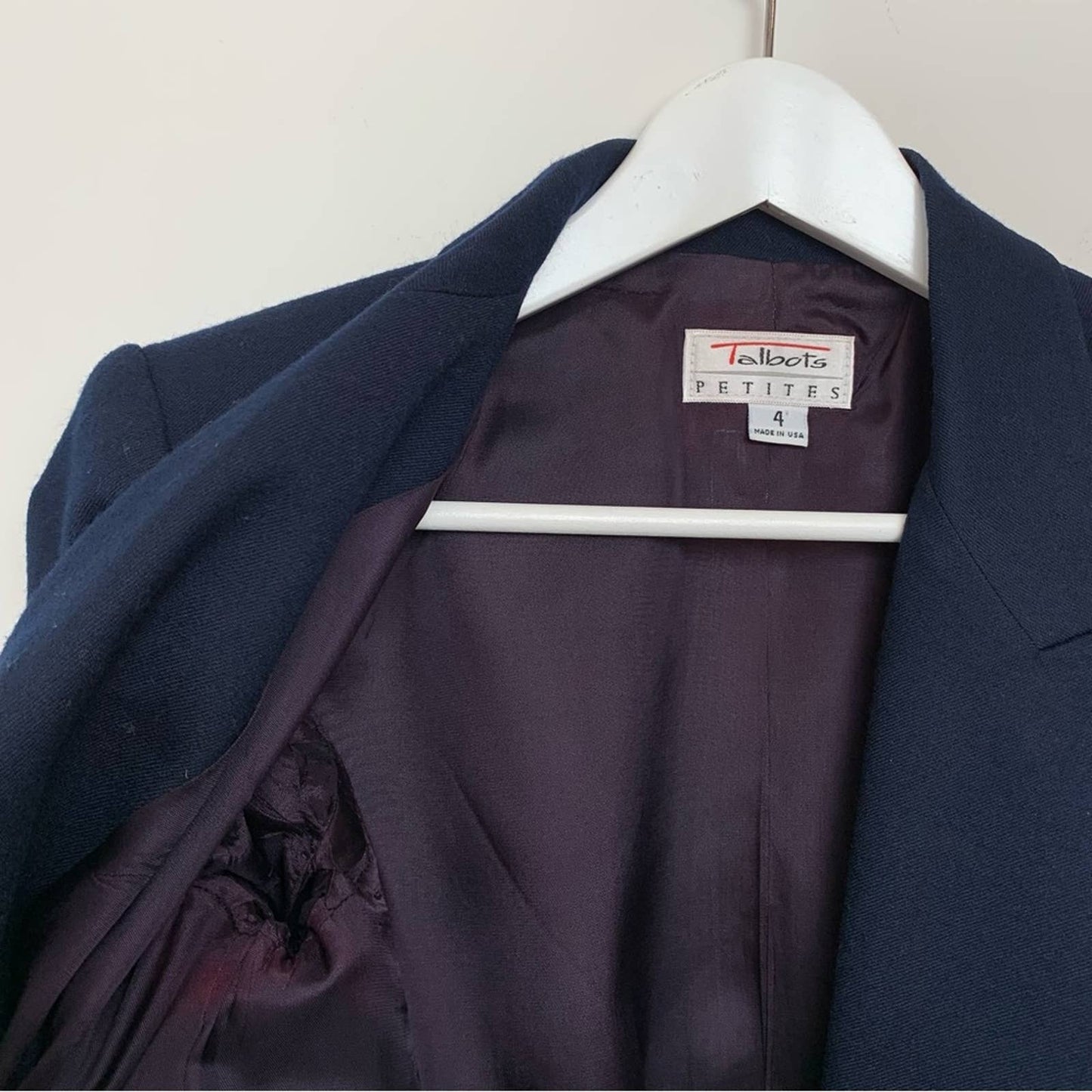 Vintage 80s 90s Talbots Blazer Double Breasted Gold Buttons Navy Blue 4P Wool