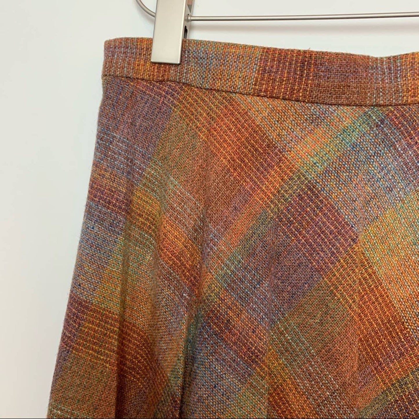 Vintage 60s 70s Patty Woodard Skirt Suit Blazer Wool Plaid Rainbow Pleated