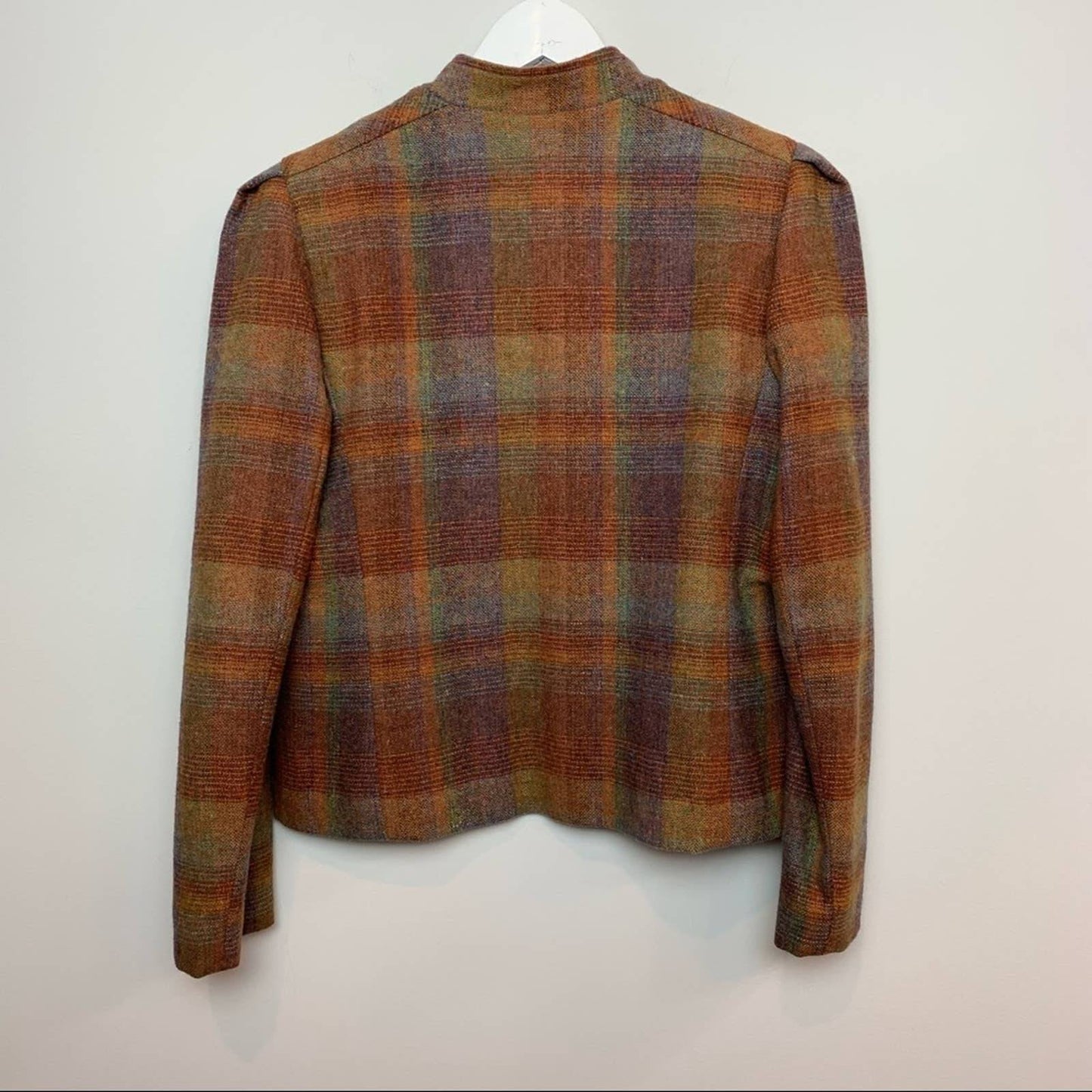 Vintage 60s 70s Patty Woodard Skirt Suit Blazer Wool Plaid Rainbow Pleated